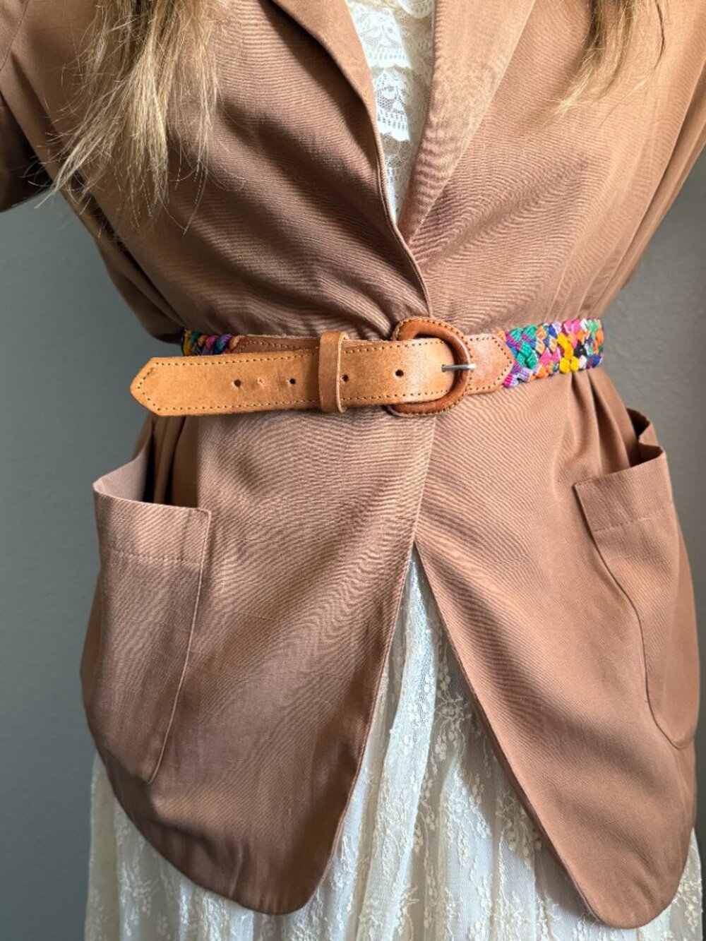 PRICE FIRM Vintage Multicolored Braided Brown Leather Belt 32 - Picture 2 of 9
